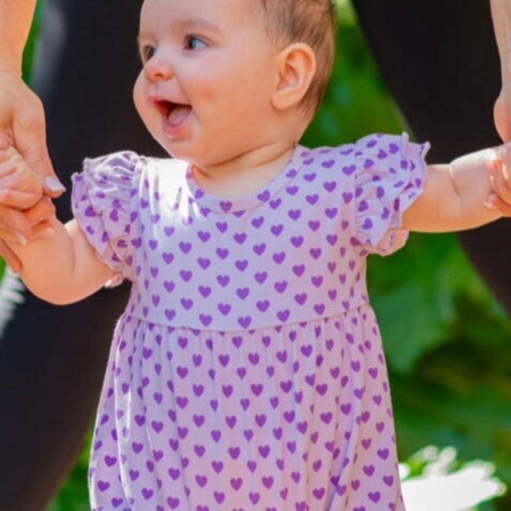 Ruffle Romper - Purple Hearts