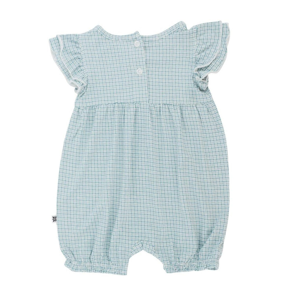 Ruffle Romper - Teal Basketweave