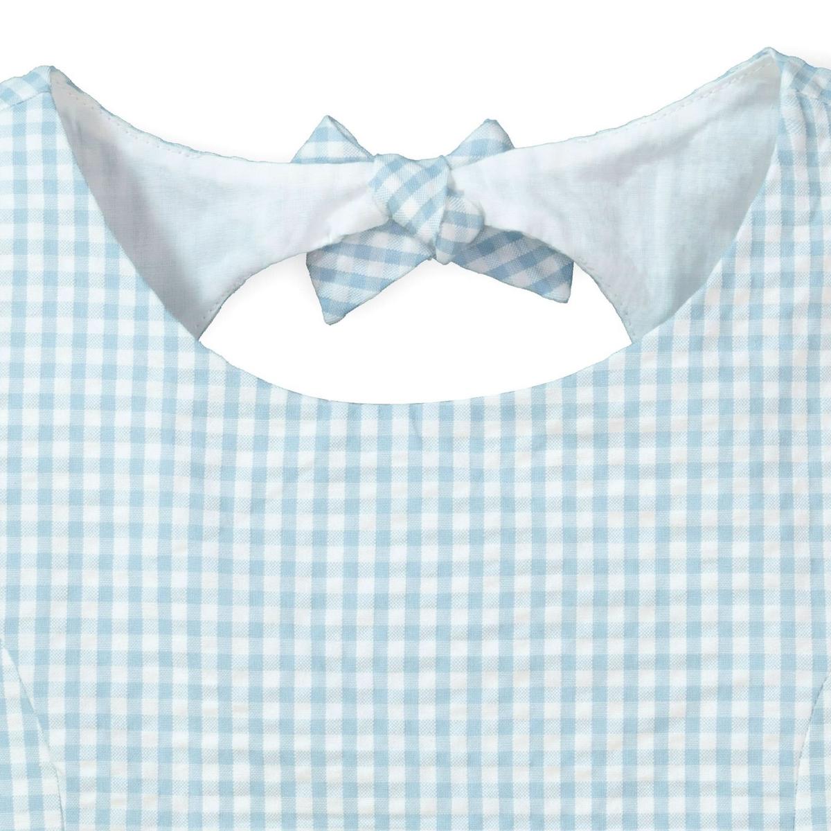 Button Back Party Dress - Blue Gingham