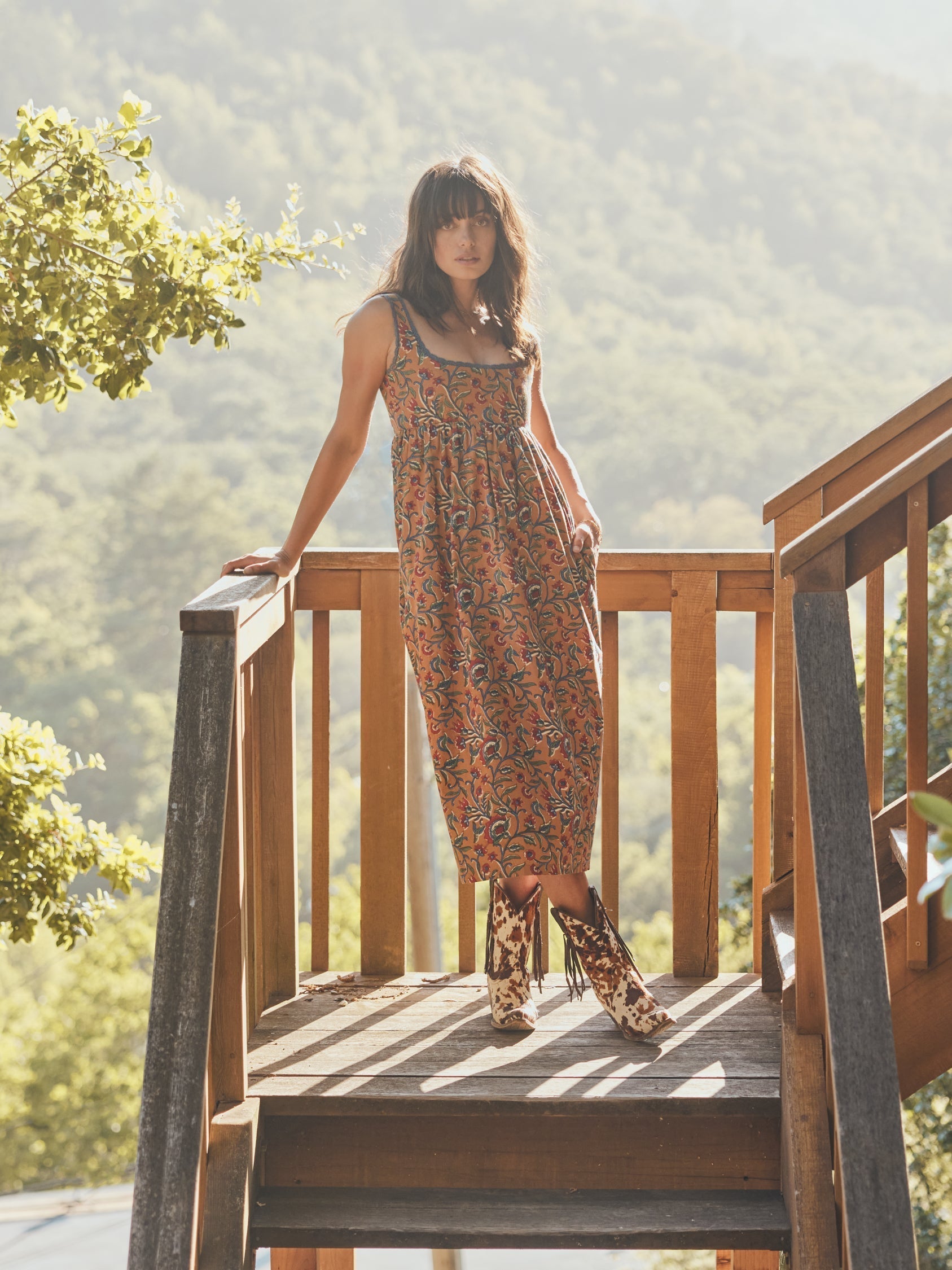 Emily Midi Dress - Tawny/Multicolor Floral print