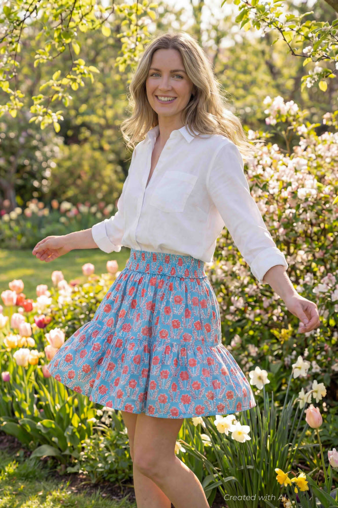 Sadie Skirt - Blue and Red Azalea
