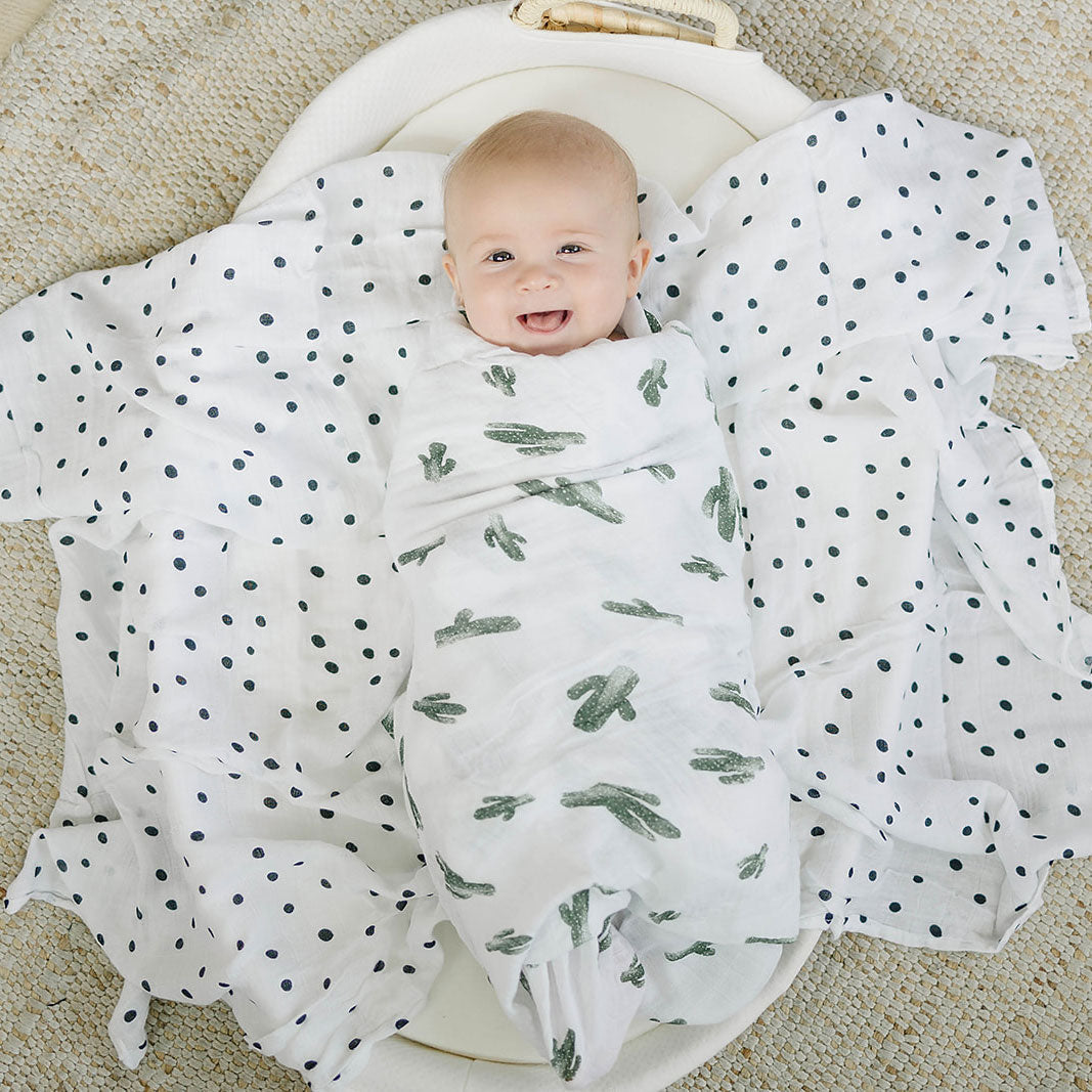 Muslin Swaddle Blanket Set Oh So Soft Saguaro + Dottie Swaddle Blanket Bebe au Lait   