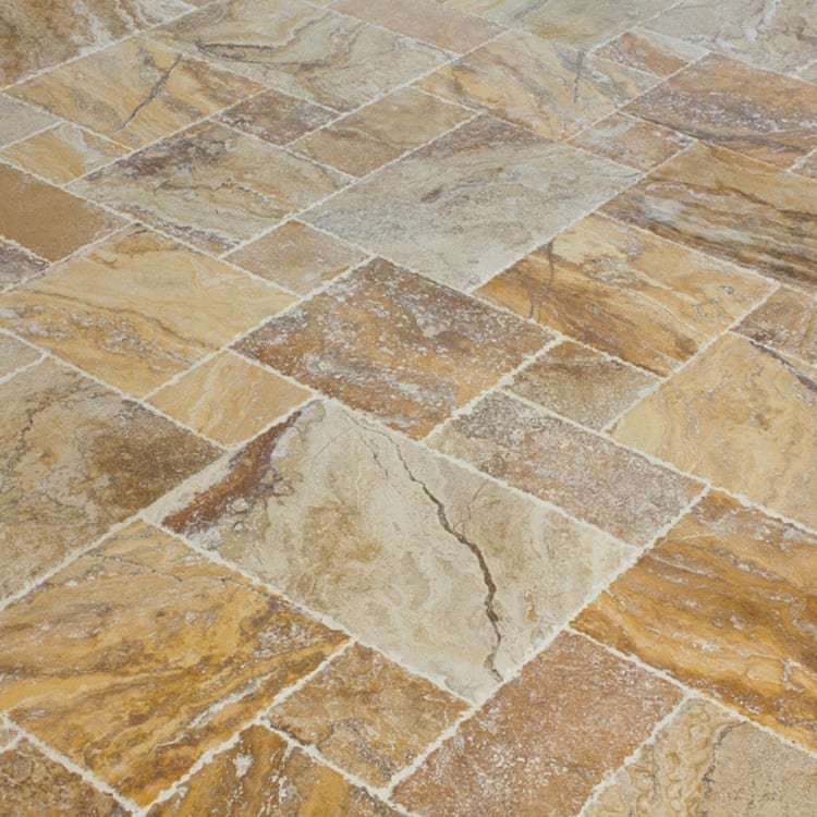 Scabos Antique Pattern Brushed, Chiseled, and Partially Filled Travertine Tile - Livfloors Collection