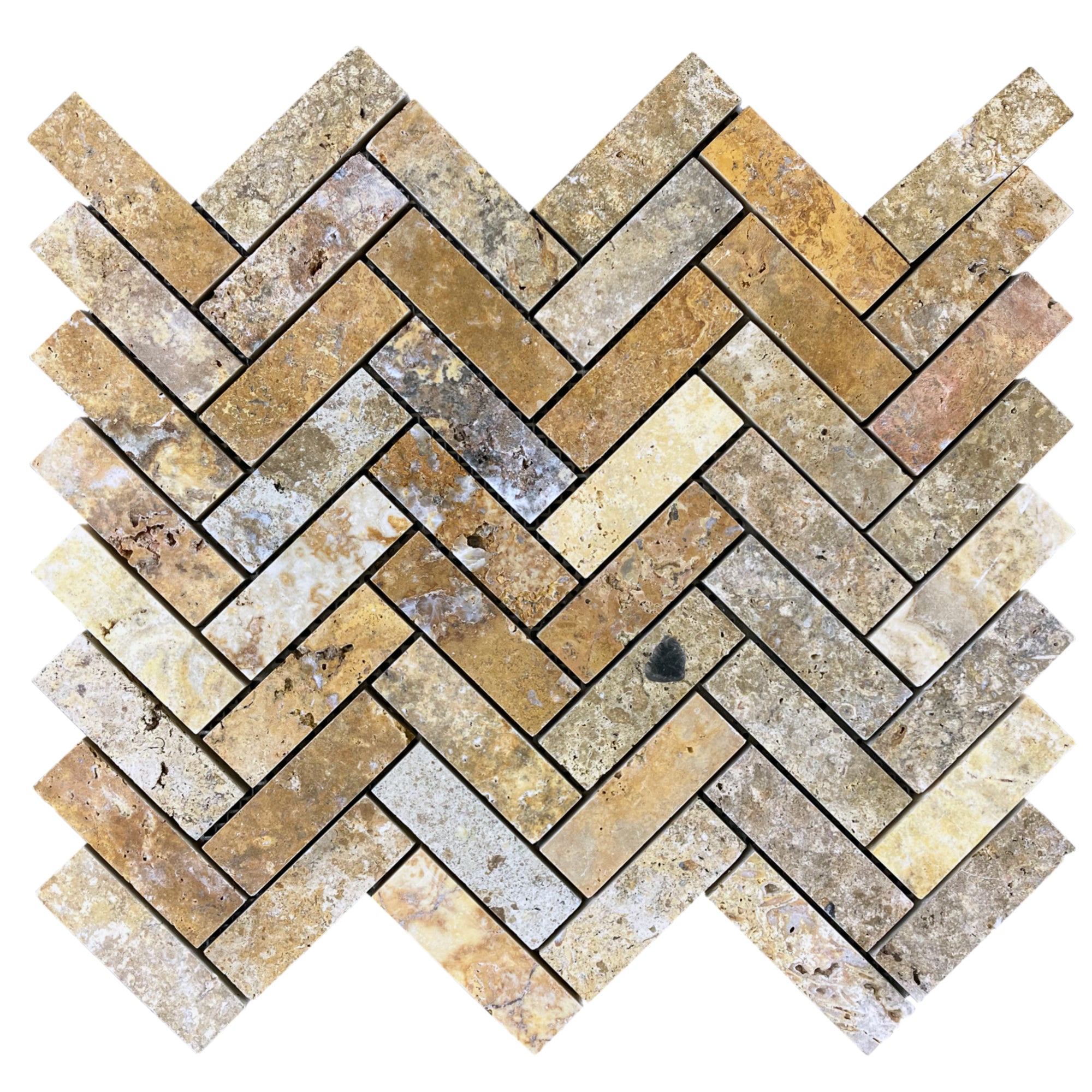 Scabos Travertine 1"x3" Herringbone on 12" x 12" Mesh Mosaic Tile - Belair Collection