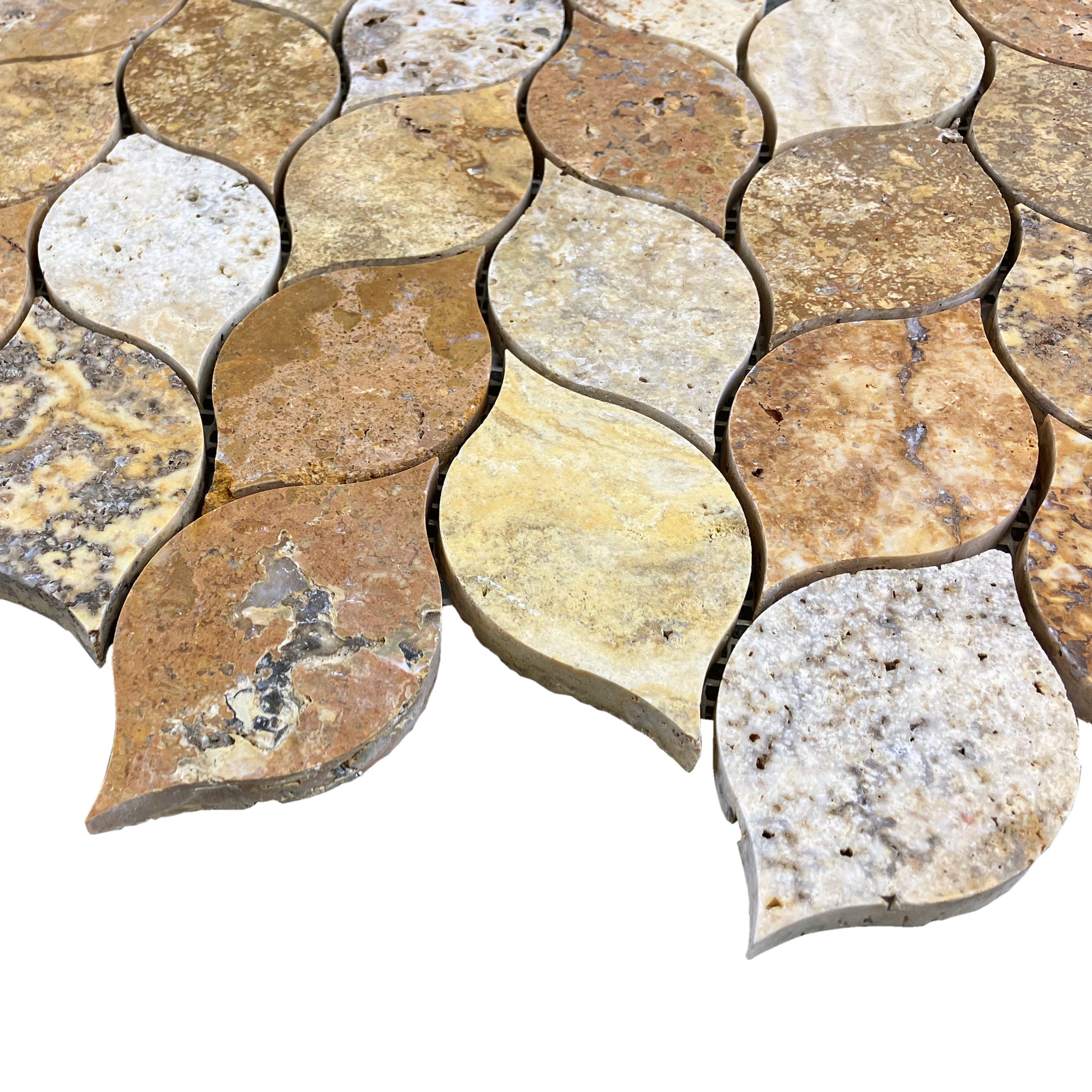 Scabos Travertine Leaf Design on 12" x 12" Mesh Mosaic Tile - Belair Collection