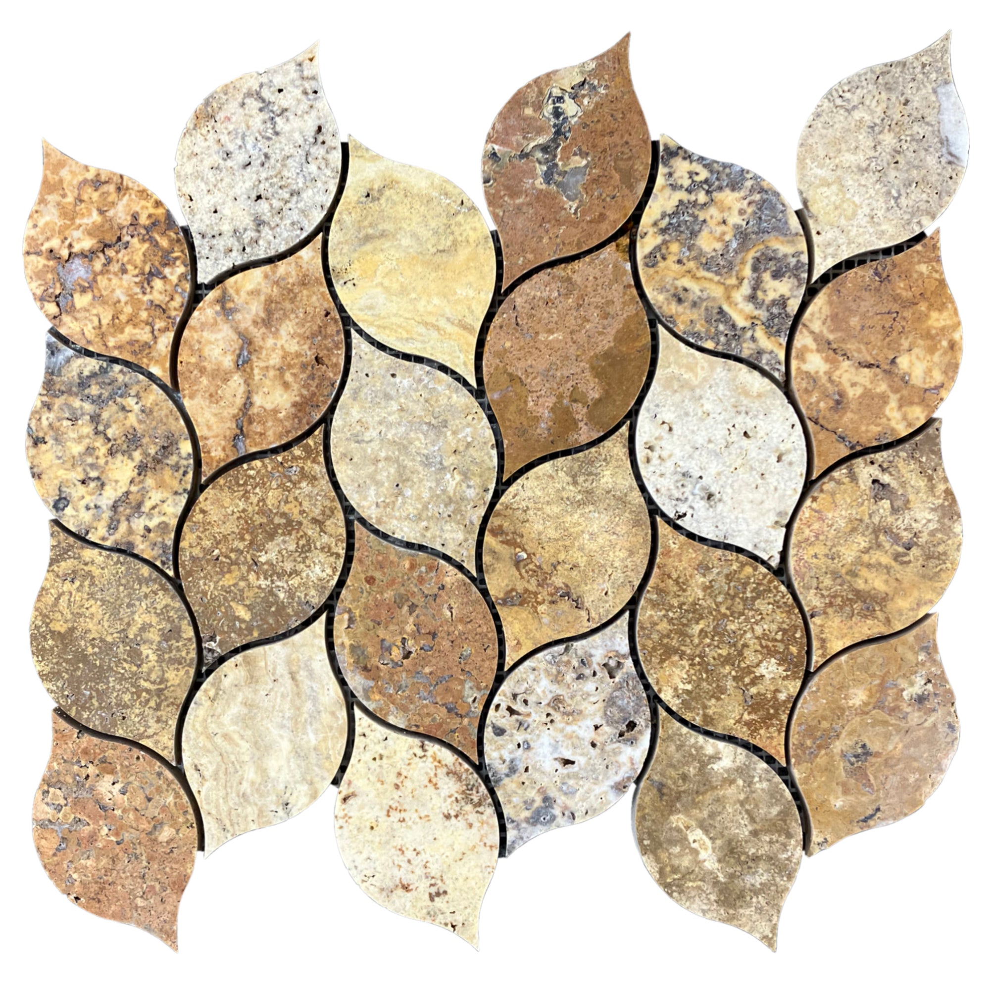 Scabos Travertine Leaf Design on 12" x 12" Mesh Mosaic Tile - Belair Collection