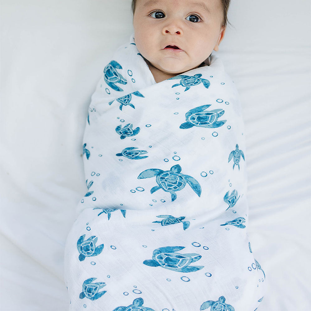 Muslin Swaddle Blanket Oh So Soft Sea Turtles Swaddle Blanket Bebe au Lait   