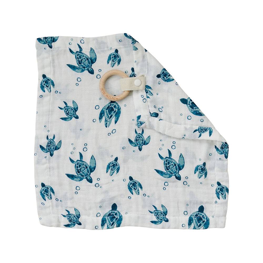 Sea Turtles Oh So Soft Muslin Teether Blanket Teether Blanket Bebe au Lait   