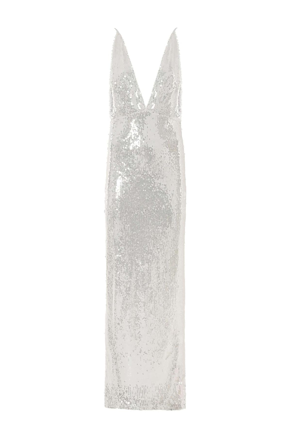 Sequined Thin Strap Long Dress - off-white