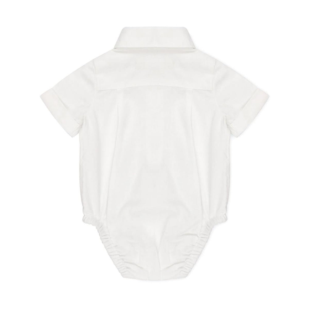 Short Sleeve Button Down Bodysuit - White Linen