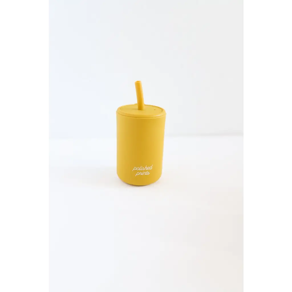 Mini Silicone Straw Cups for Kids in Mustard