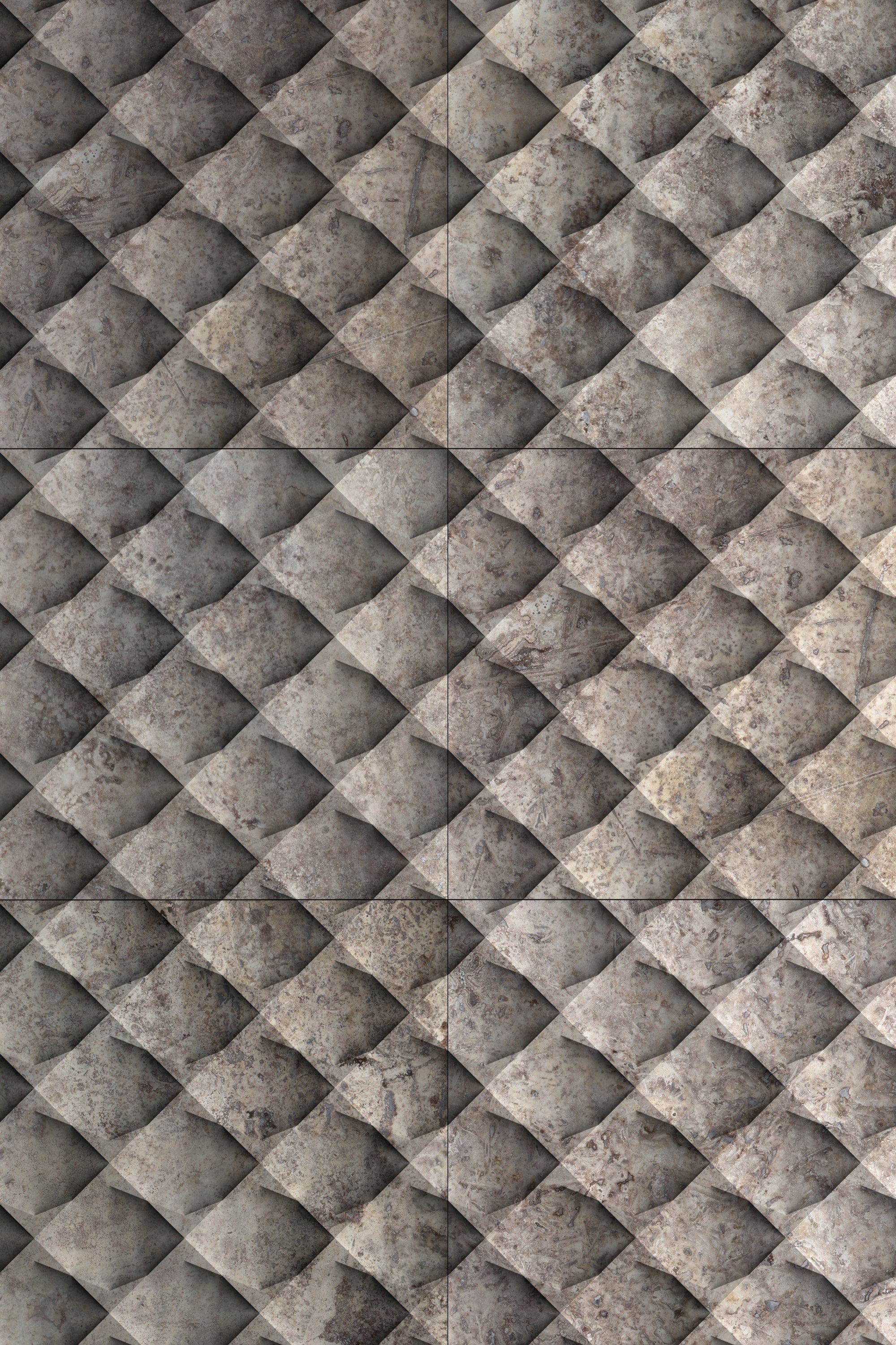 Silver Travertine Field Dimensional Carved Stone BLUEM Wall Tile - Livfloors Collection
