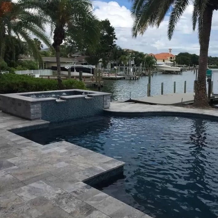 Silver Travertine Pattern Tumbled Pavers - Belair Collection