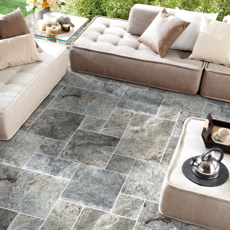 Silver Travertine Pattern Tumbled Pavers - Belair Collection