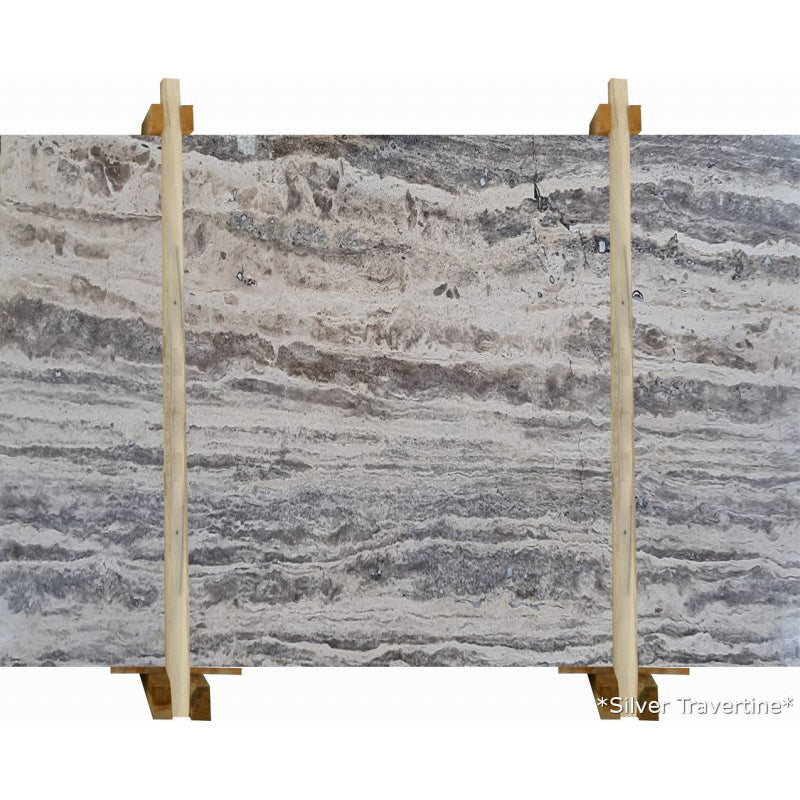Silver Travertine Vein-cut Bookmatching Slabs Filled and Polished - Livfloors Collection