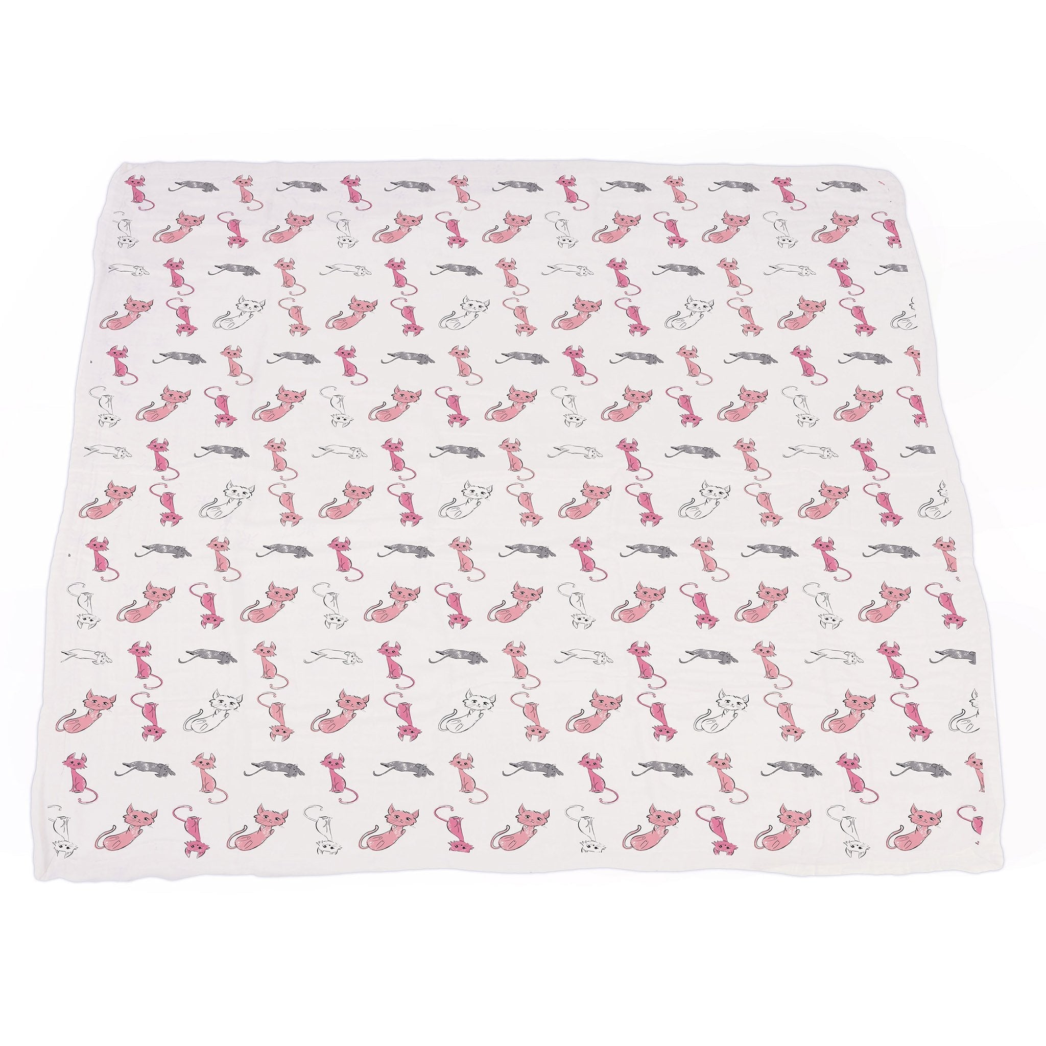 Playful Kitty and Candy Stripe Bamboo Muslin Newcastle Blanket