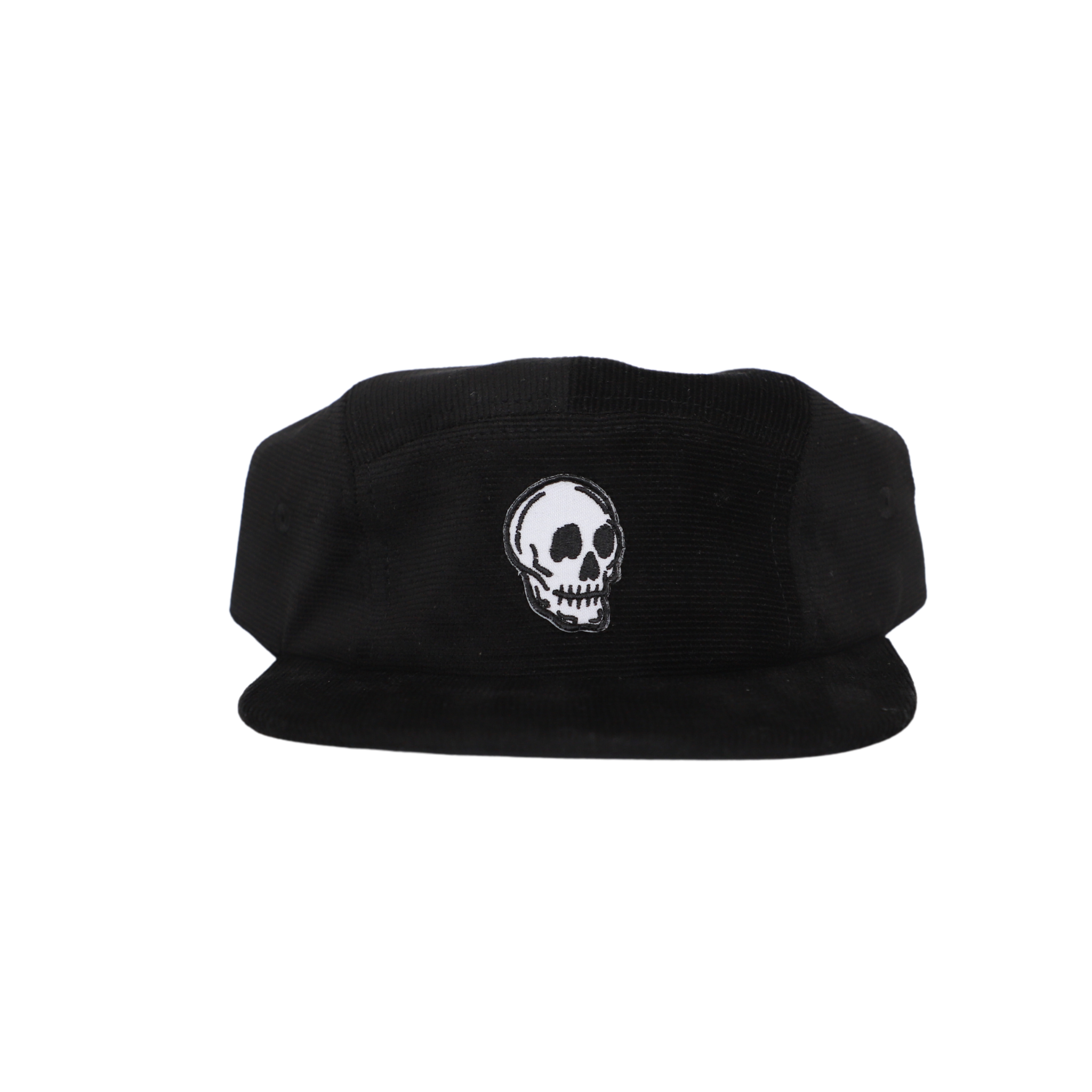 Skull Five-Panel Hat in Black Corduroy