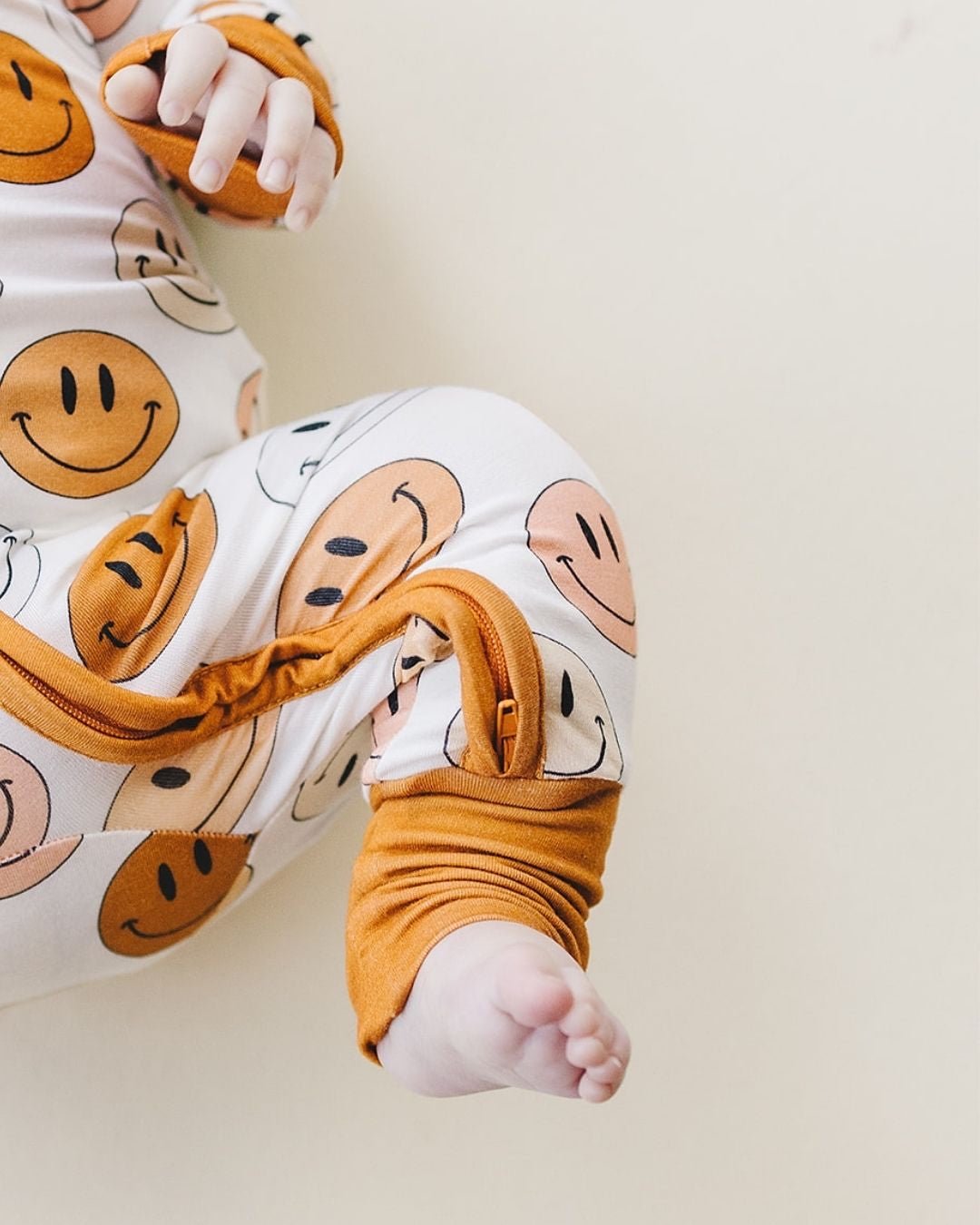 Smiley Bamboo Zip Romper | Copper