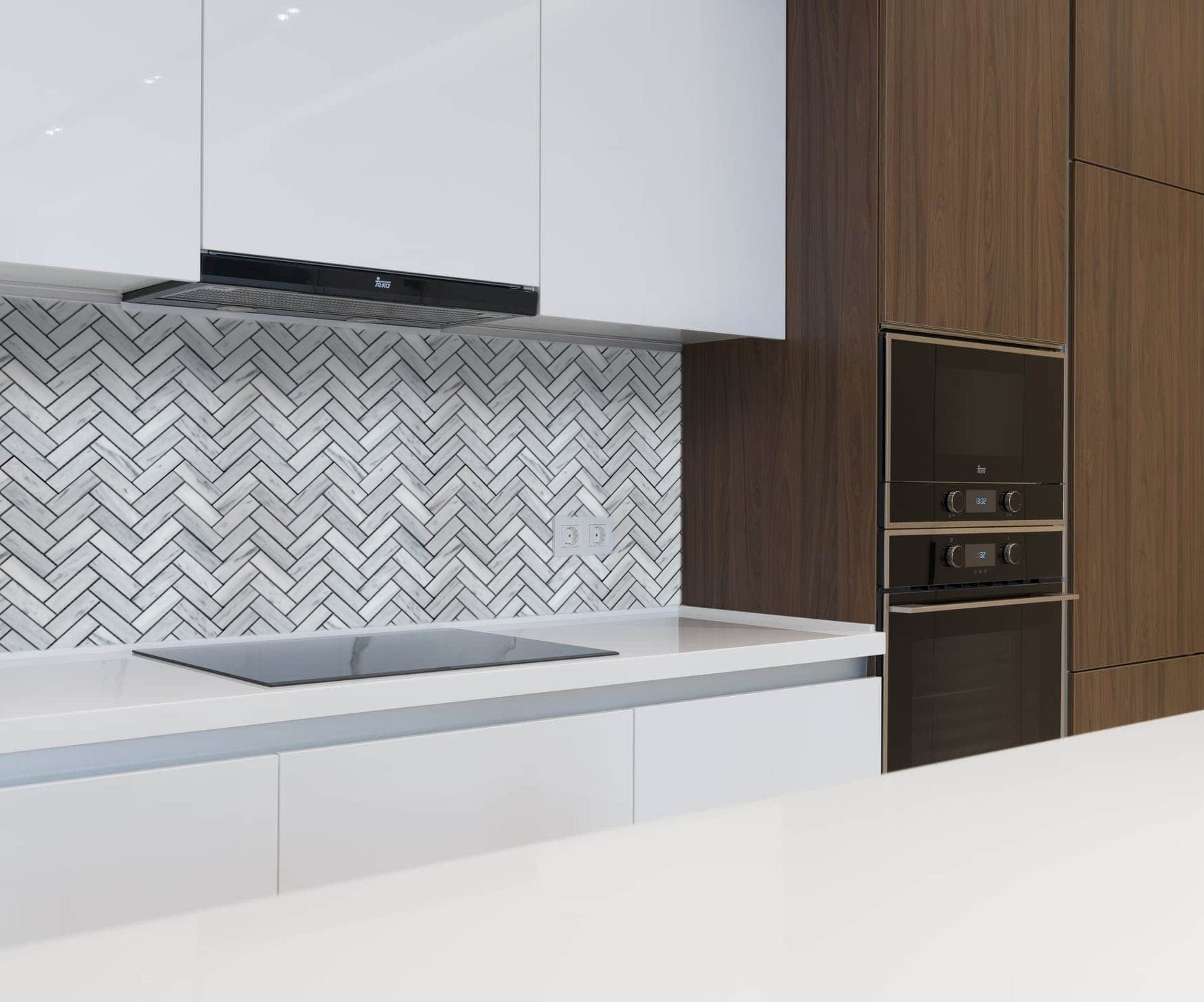 Solto White 1"x3" Herringbone on 12" x 12" Mesh Mosaic Tile - Belair Collection