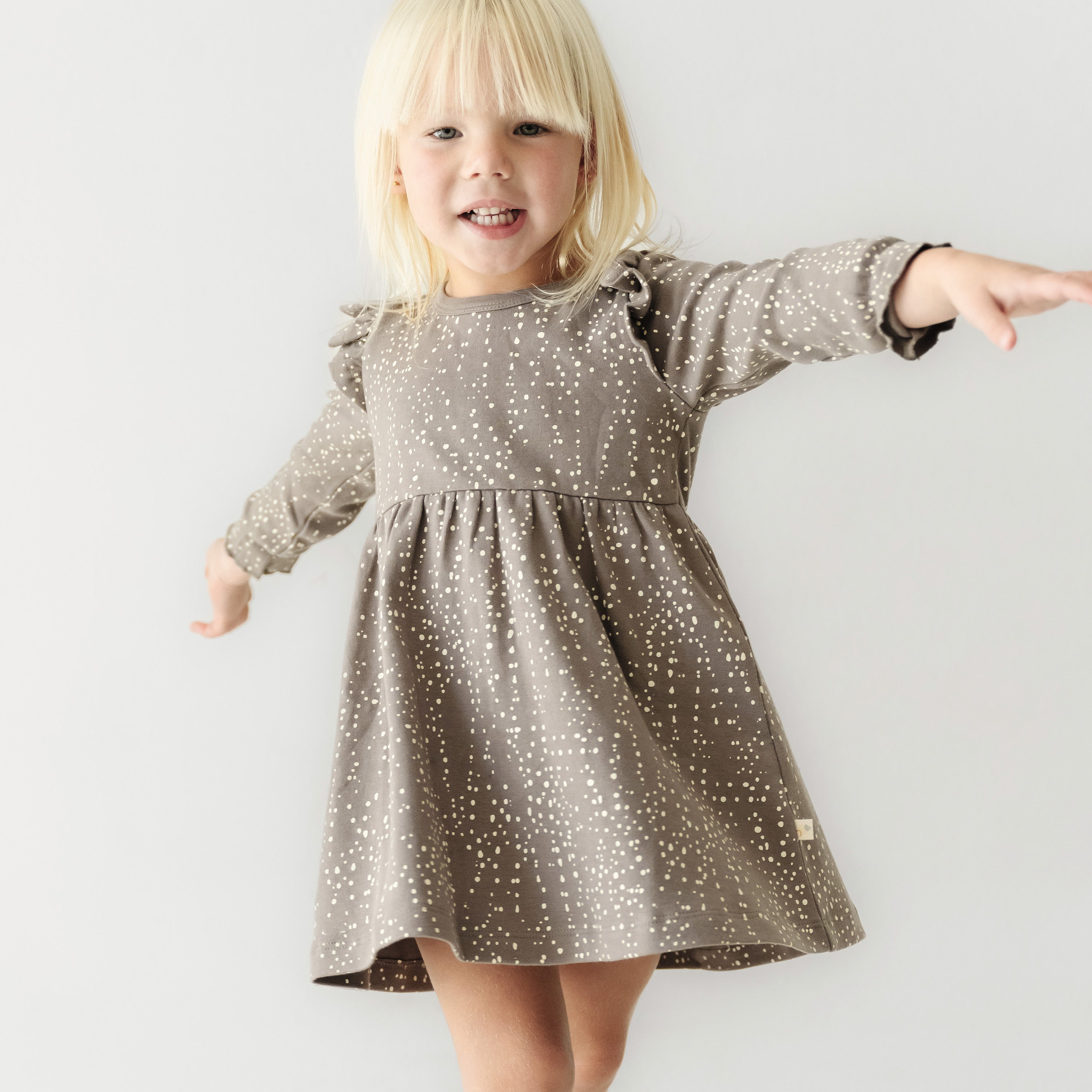 Organic Girls Ruffle Dress - Speckle Ruffle Dress Makemake Organics   