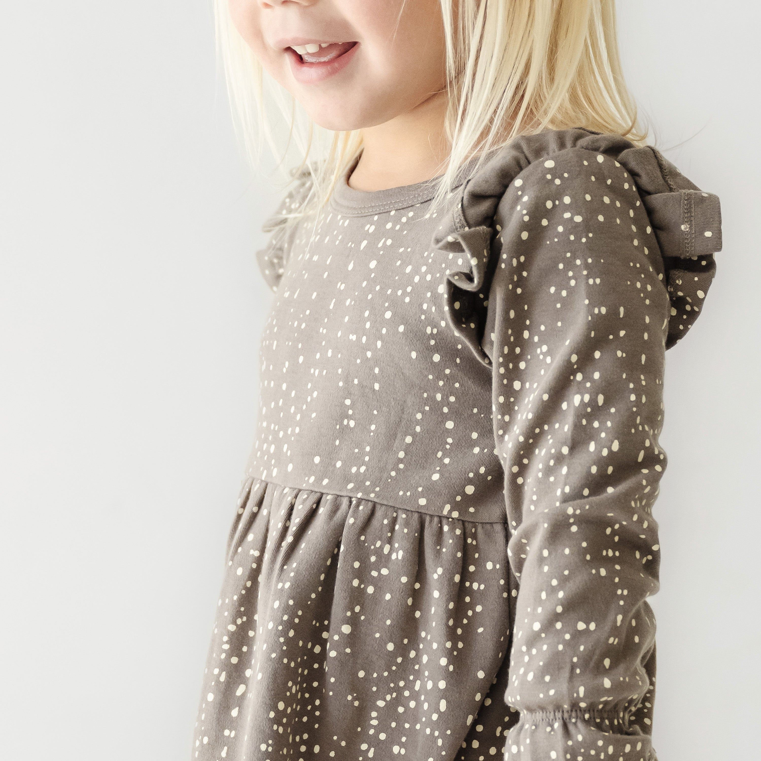 Organic Girls Ruffle Dress - Speckle Ruffle Dress Makemake Organics   