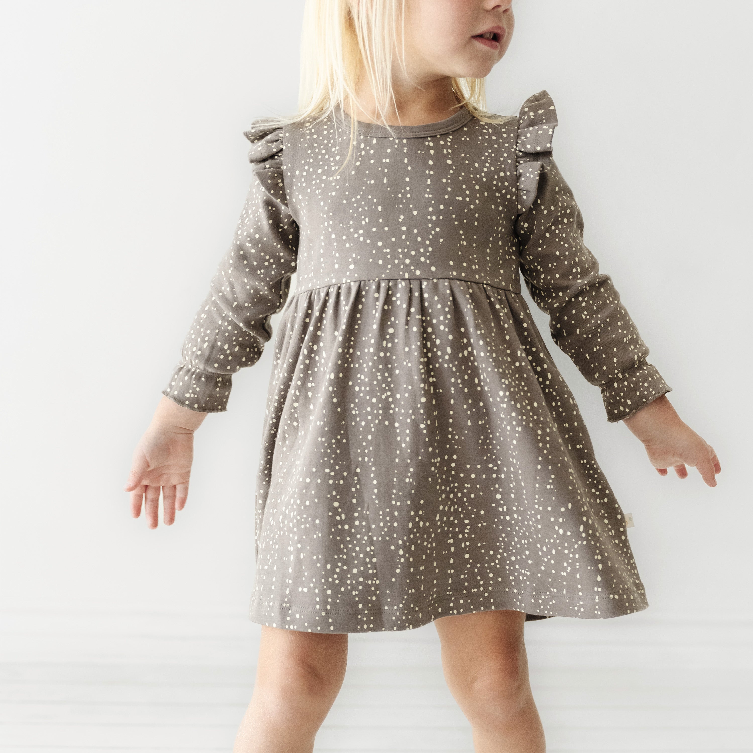 Organic Girls Ruffle Dress - Speckle Ruffle Dress Makemake Organics   