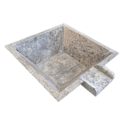 Silver Travertine Natural Stone Pool Square Cascade Water Bowl - Belair Collection