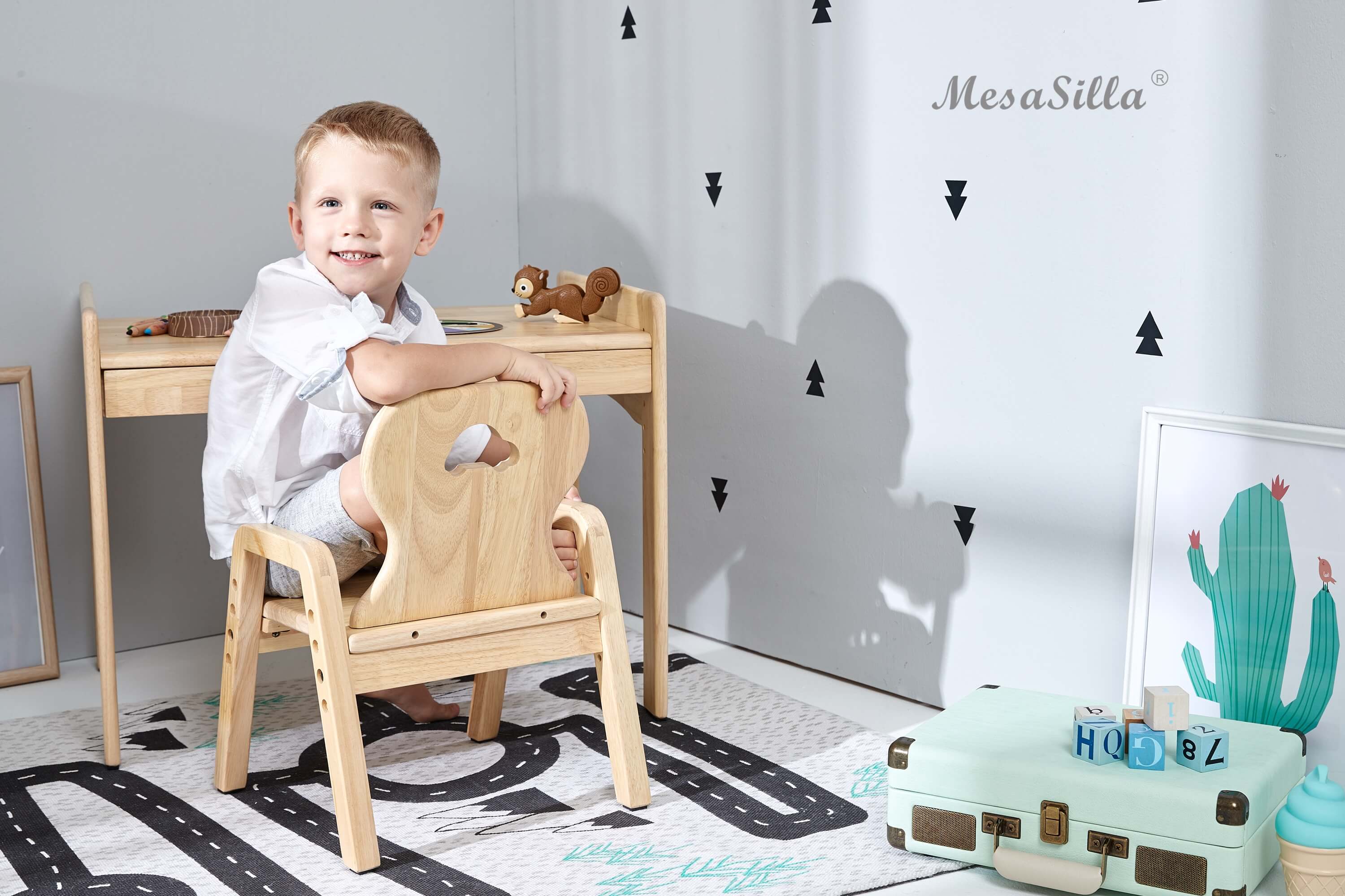 Mesasilla Primary Adjustable Table Set - with drawer-Bear  Car Rabbit  Star - Height Adjustable