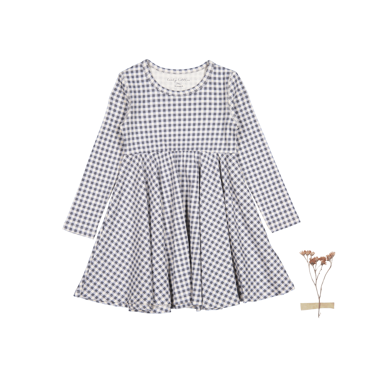 The Printed Long Sleeve Dress - Steel Gingham