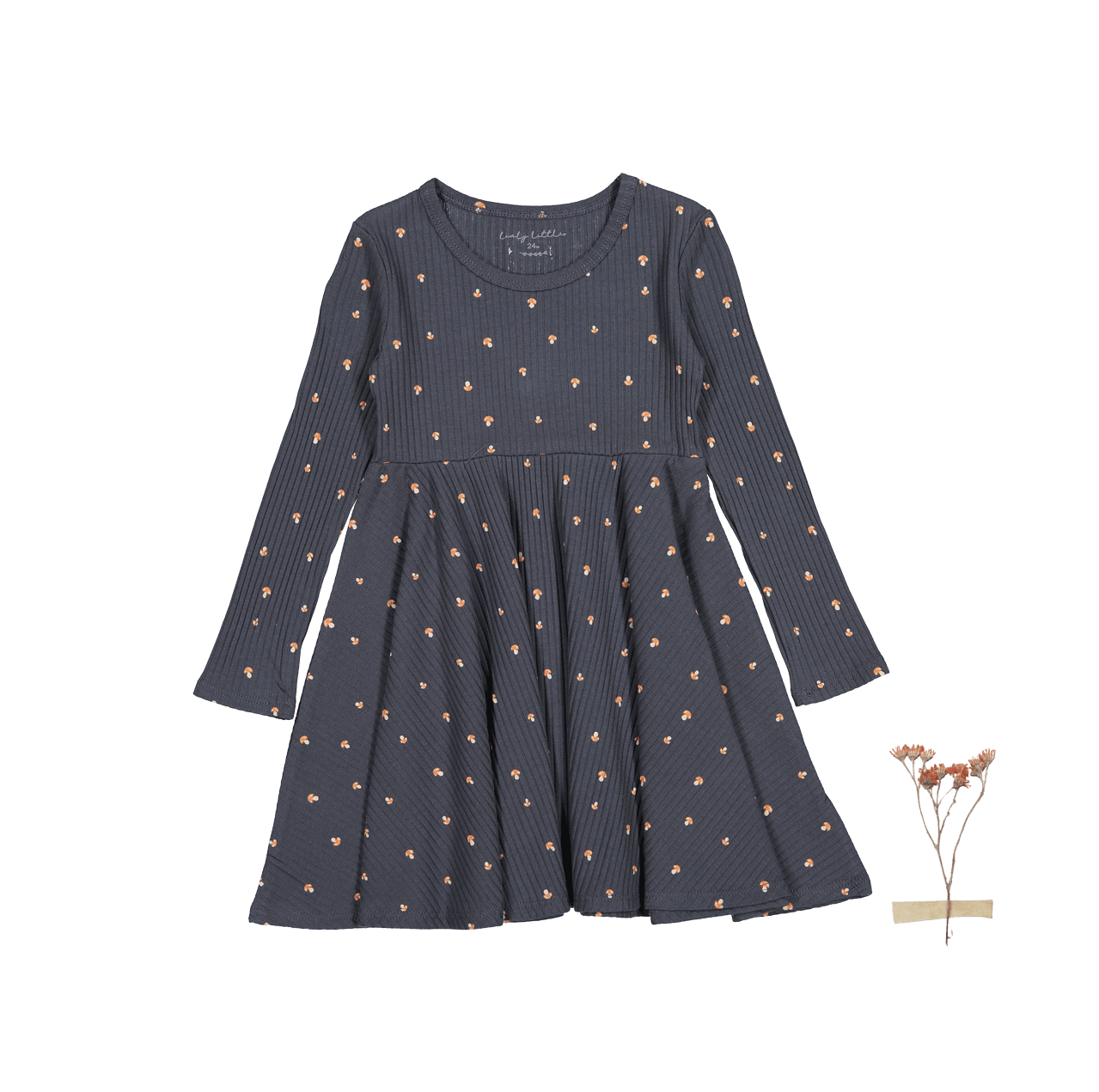 The Printed Long Sleeve Dress - Steel Mushroom