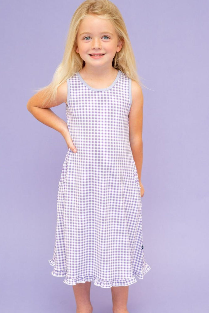 Summer Boho Dress - Gingham Purple