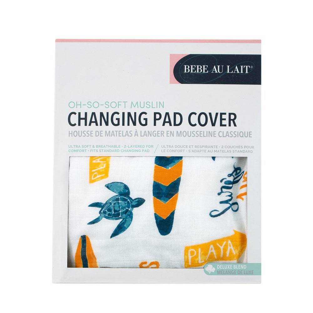 Surf Oh So Soft Muslin Changing Pad Cover Changing Pad Cover Bebe au Lait   