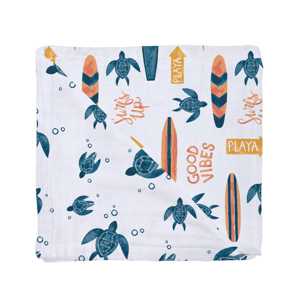 Surf + Sea Turtles Oh So Soft Snuggle Blanket Snuggle Blanket Bebe au Lait   