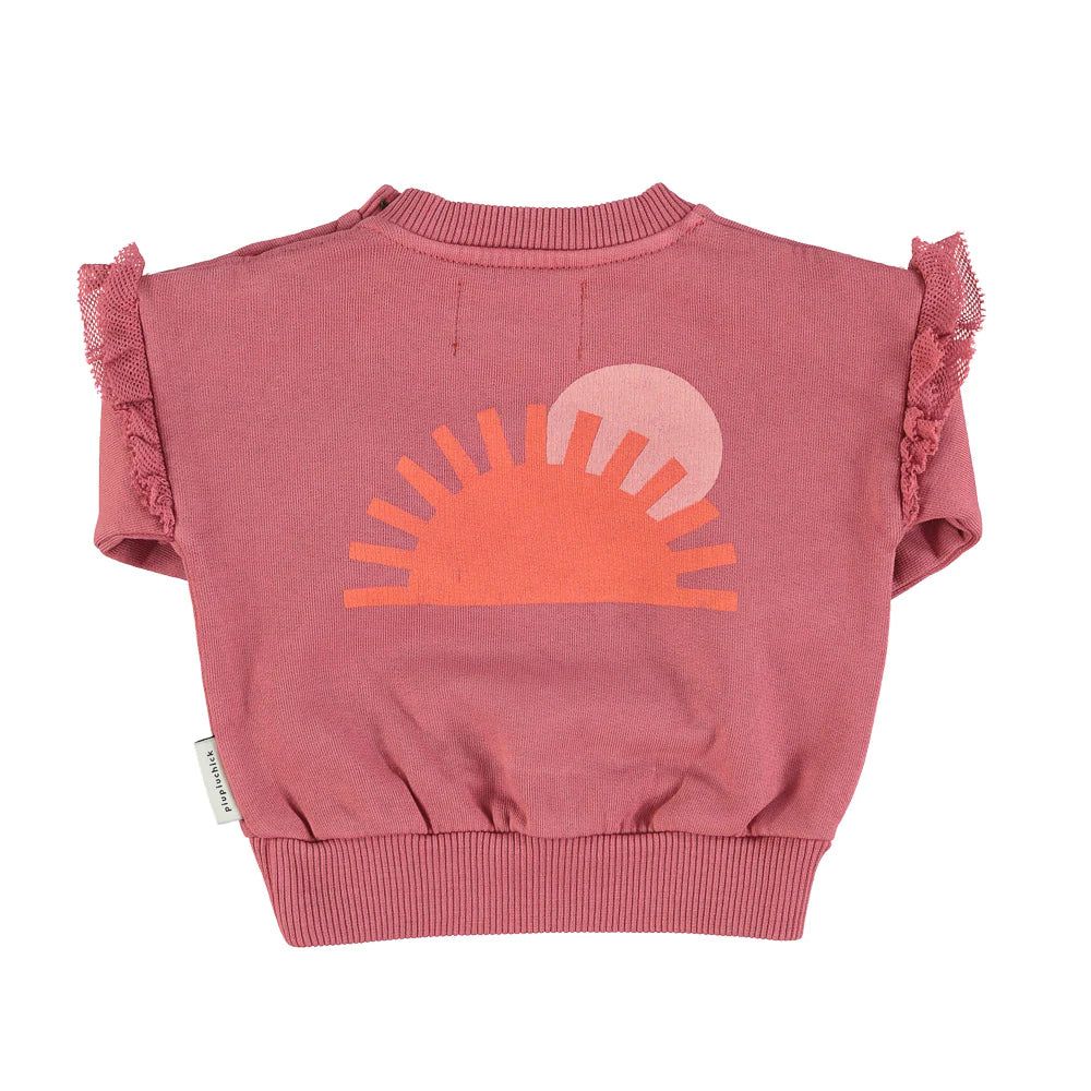 Baby Sweatshirt w/ Frills on Shoulders - Pomegranate with "More Amore" Print