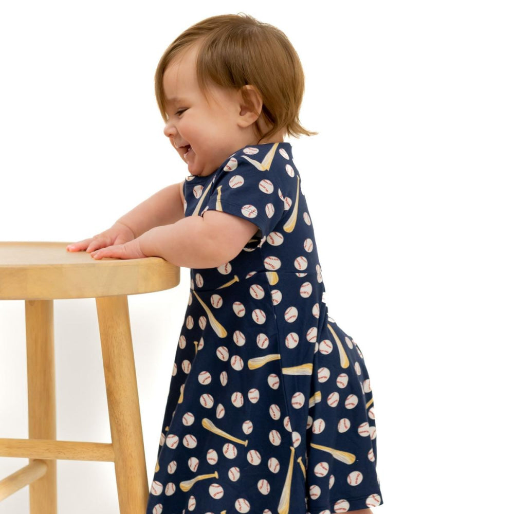 Swirly Girl Short Sleeve Dress - Little Slugger Navy