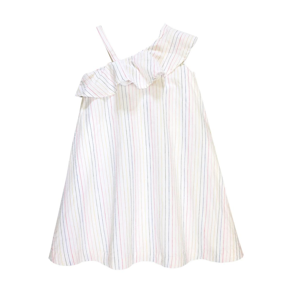 Baby One Shoulder Flounce Dress - Rainbow Pencil Stripe
