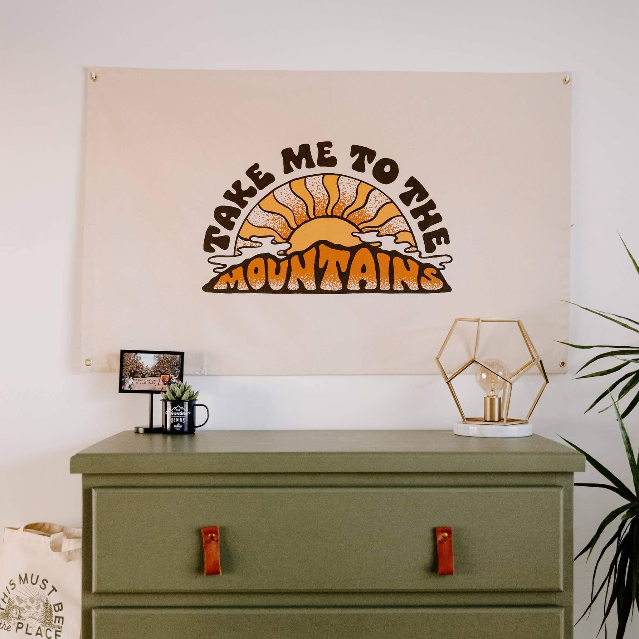 Take Me To The Mountains Canvas Flag