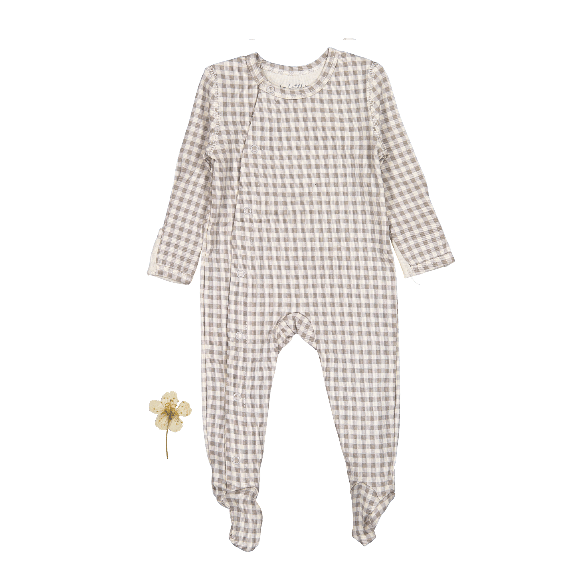 The Printed Snap Romper - Taupe Gingham