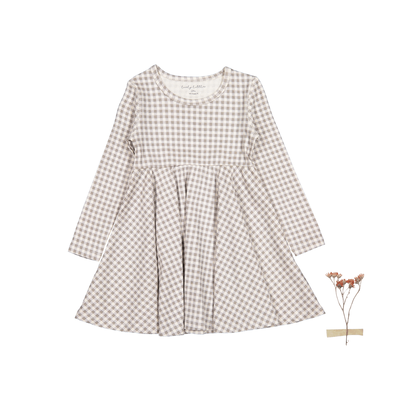 The Printed Long Sleeve Dress - Taupe Gingham