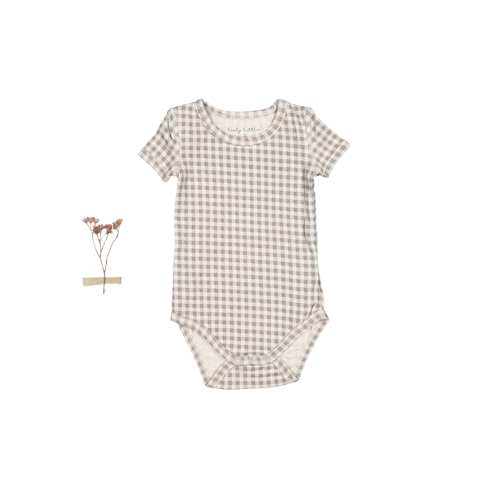 The Printed Short Sleeve Onesie - Taupe Gingham