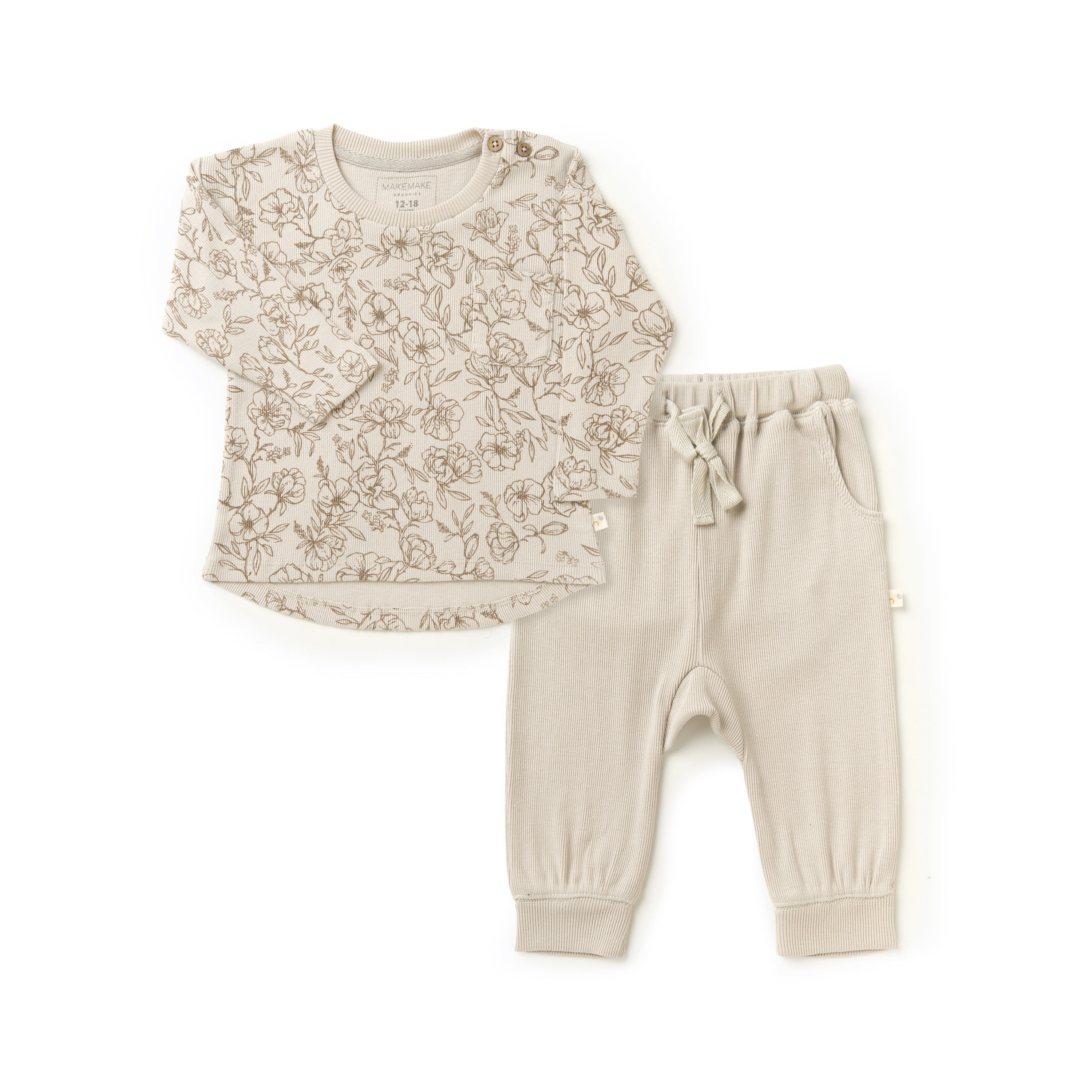 Organic Toddler T-shirt & Pant Set - Vintage Bloom Tee & Pant Set Makemake Organics   