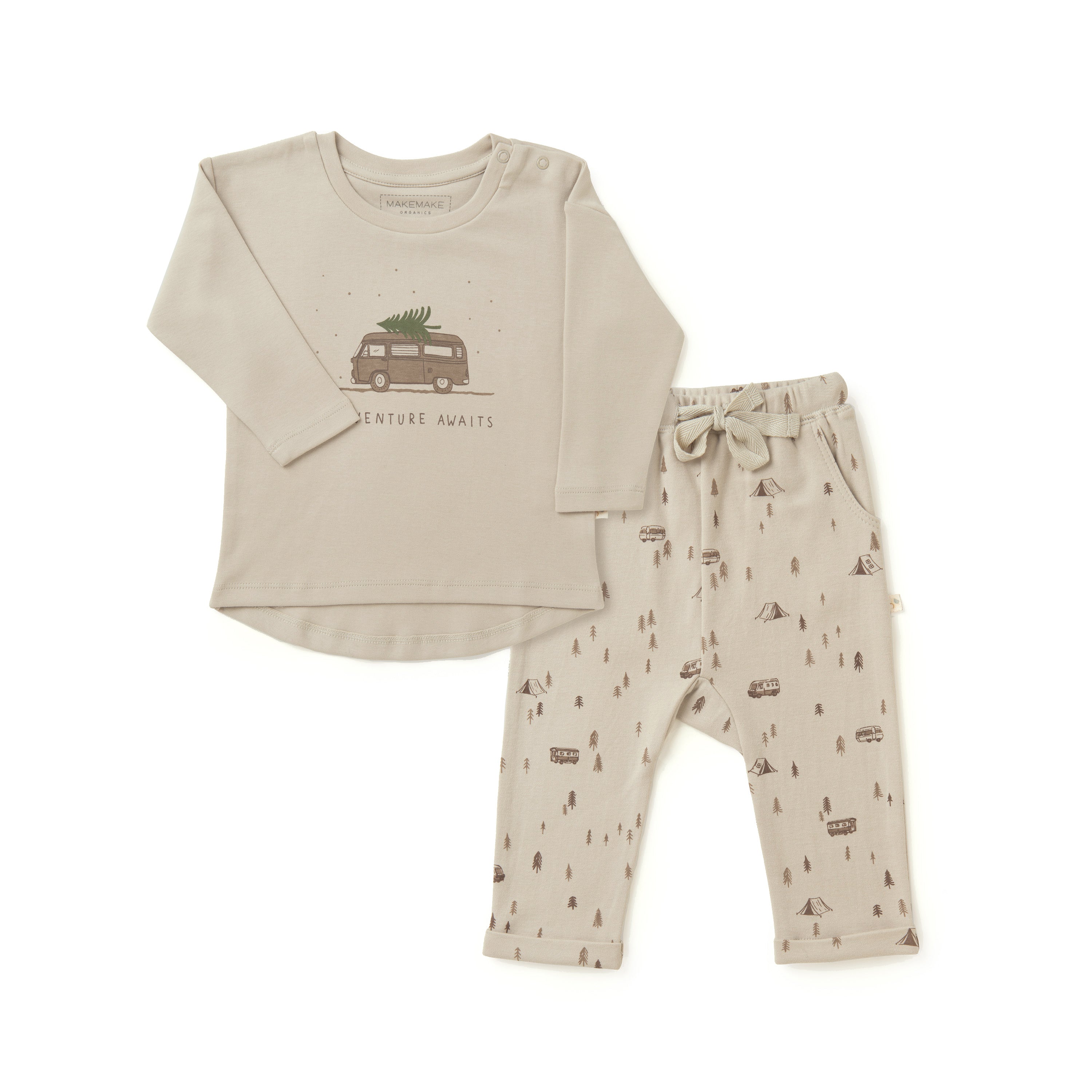 Organic Kids T-Shirt & Pant Set - Adventure Awaits Tee & Pant Set Makemake Organics   