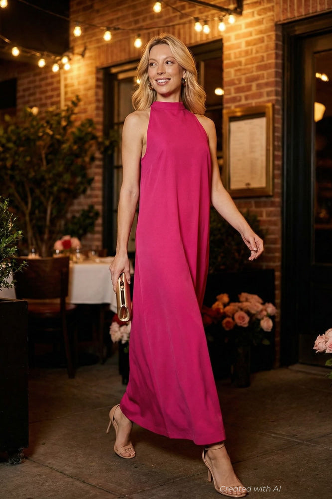 Tencel Halter Dress - Bougainvillea