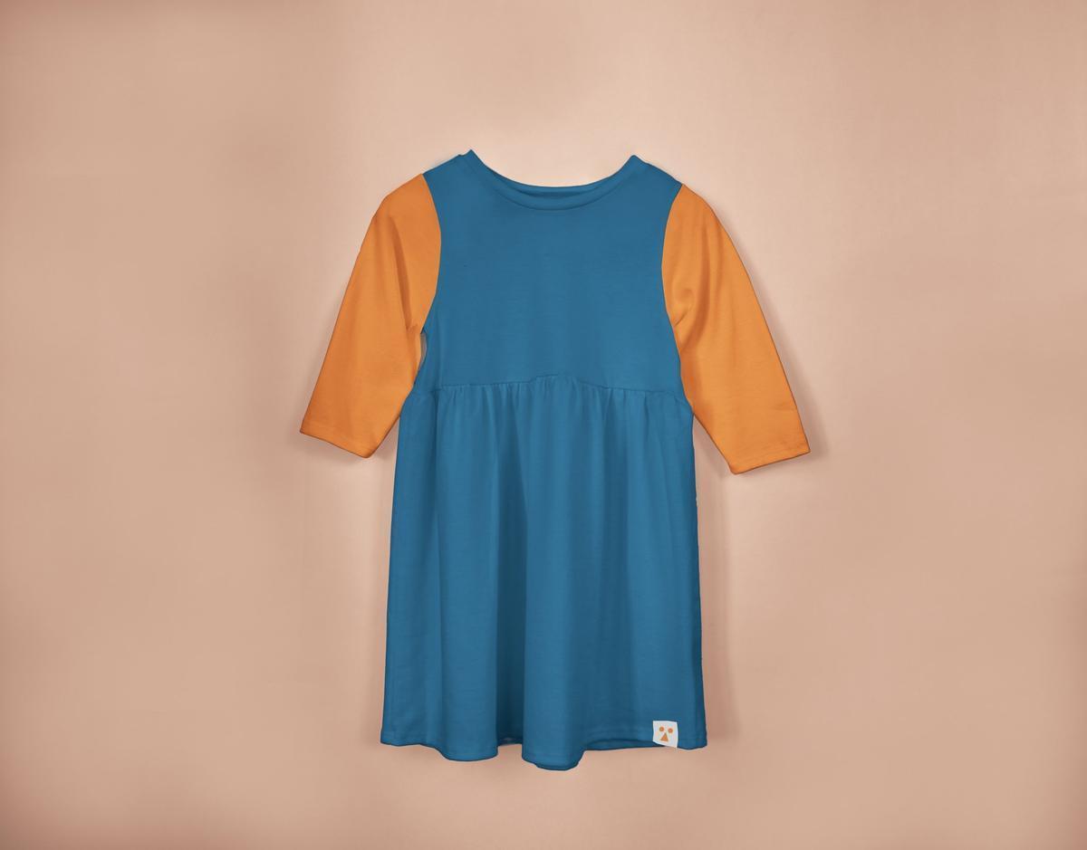 Long Sleeve Modal Two-Tone Dress - Pond