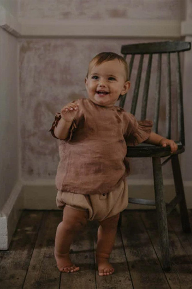 The Frill Linen Top - Cinnamon