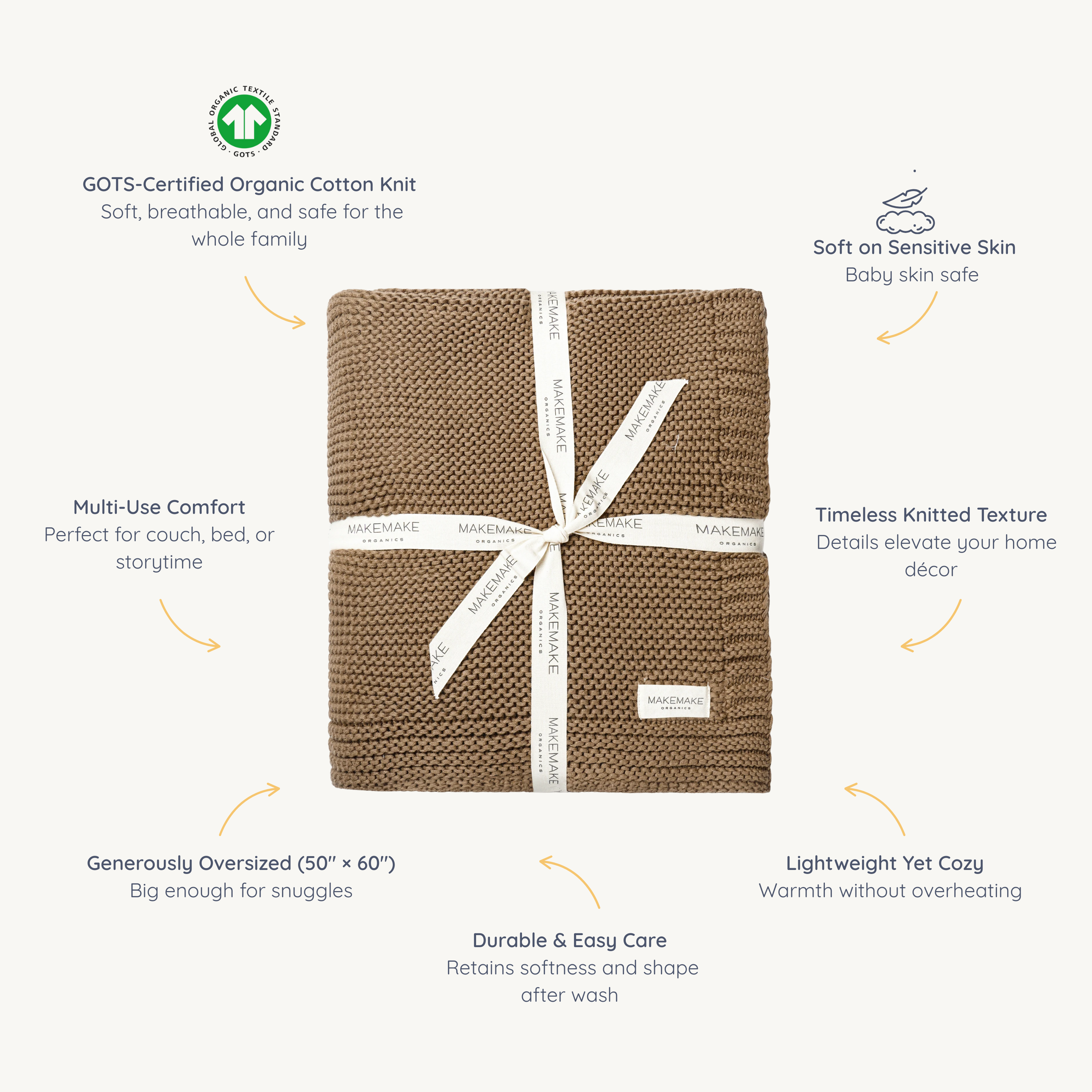 Organic Knit Throw Blanket - Brown