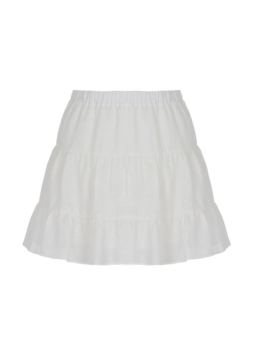 Tiered Mini Linen Skirt - Off-white