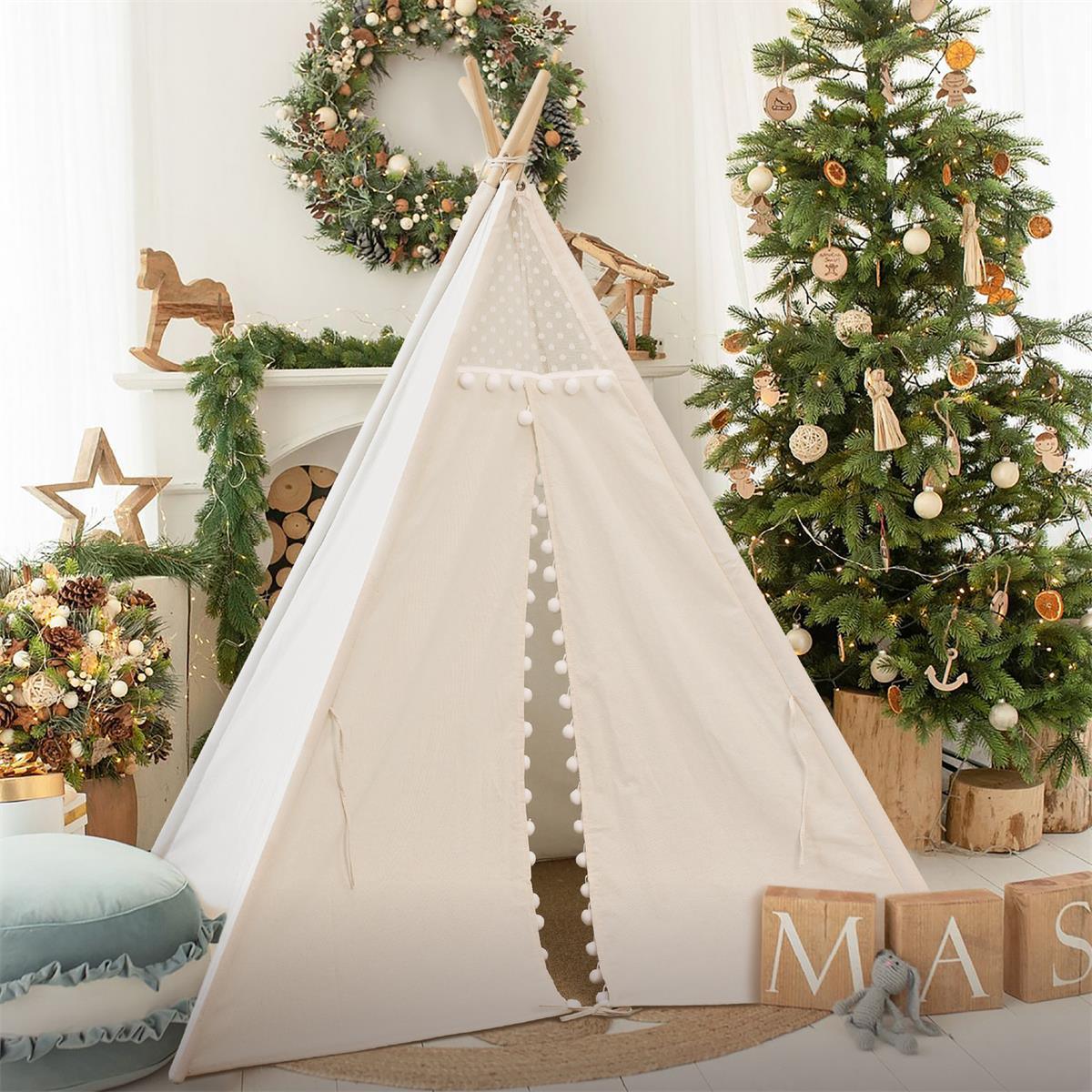 Tiny Land® Teepee Tent for Kids With Pompom Ball Play Tents & Tunnels Tiny Land   