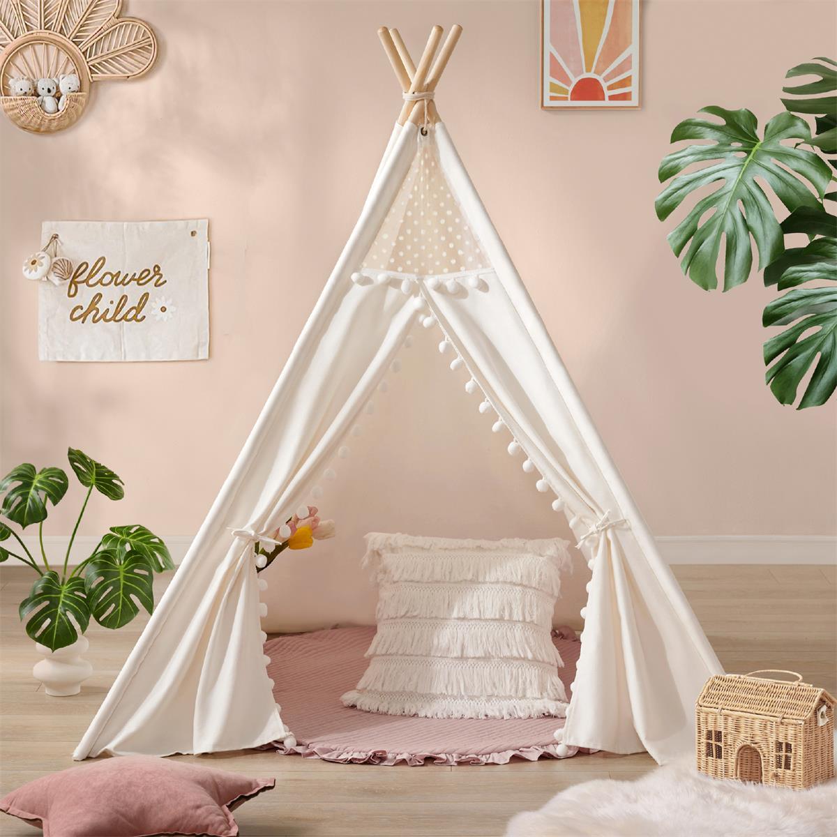 Tiny Land® Teepee Tent for Kids With Pompom Ball Play Tents & Tunnels Tiny Land   