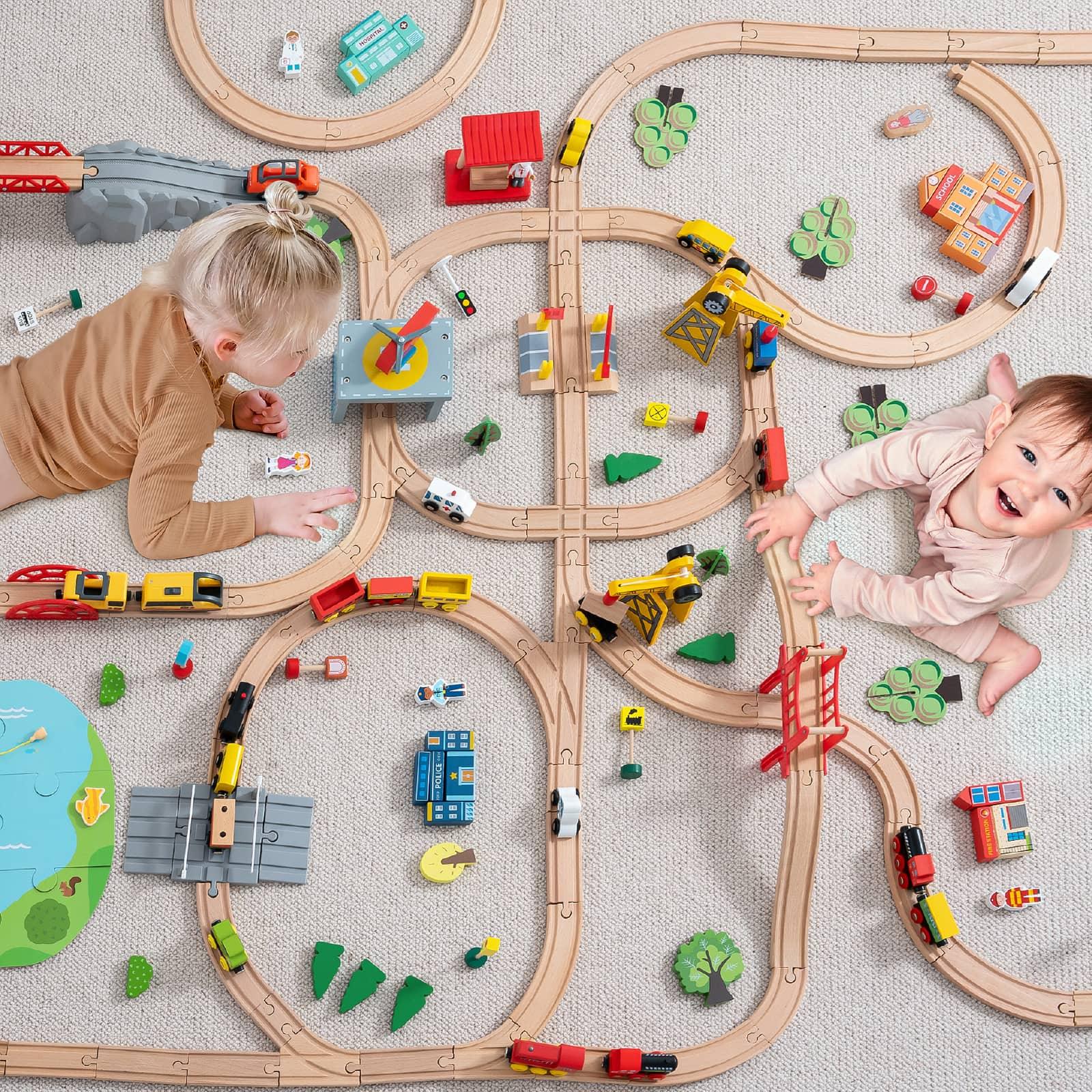 Tiny Land® Wooden Train Tracks Set (52 pcs) wooden toys Tiny Land   